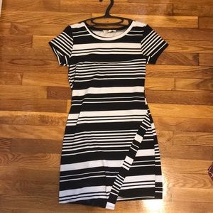 Pink Rose black and white dress